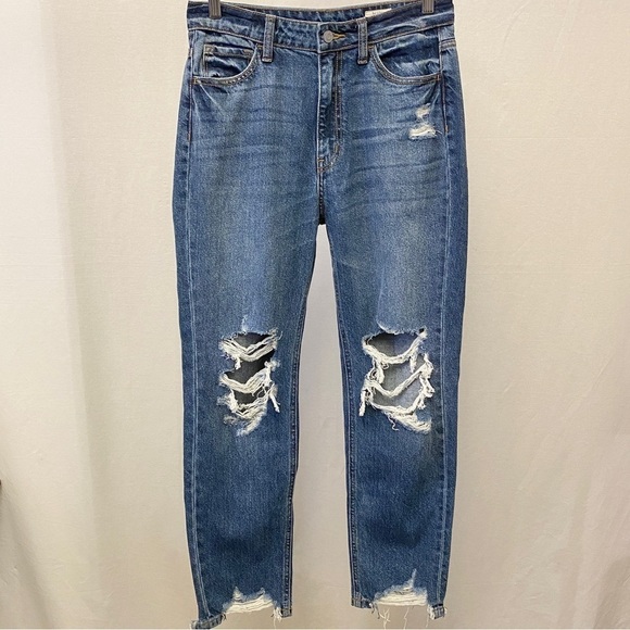 Bridge By Gly 28 (7) Mom Jeans High Rise Womens Distressed 100% Cotton Frayed - Picture 13 of 15